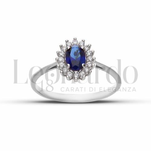 Kate 1° Misura Modello con Pietra di Colore Blu e zirconi bianchi in Oro Bianco da 1,7gr.