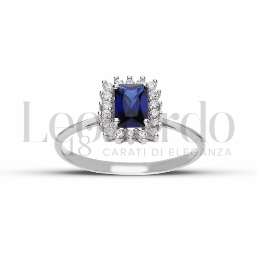 Kate 1° Misura Modello con Pietra di Colore Blu e zirconi bianchi in Oro Bianco da 1,8gr.