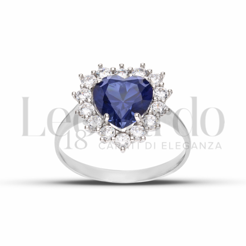 Kate 3° Misura Modello con Pietra di Colore Blu e zirconi bianchi in Oro Bianco da 2,8gr.