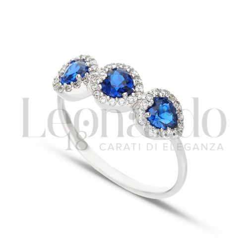 con Pietra di Colore Blu e zirconi bianchi in Oro Bianco da 2,4gr.
