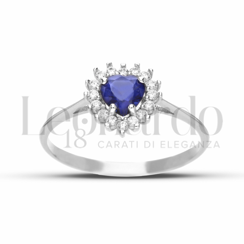 Kate 1° Misura Modello con Pietra di Colore Blu e zirconi bianchi in Oro Bianco da 1,6gr.