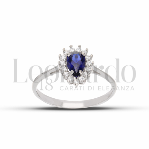 Kate 1° Misura Modello con Pietra di Colore Blu e zirconi bianchi in Oro Bianco da 1,7gr.