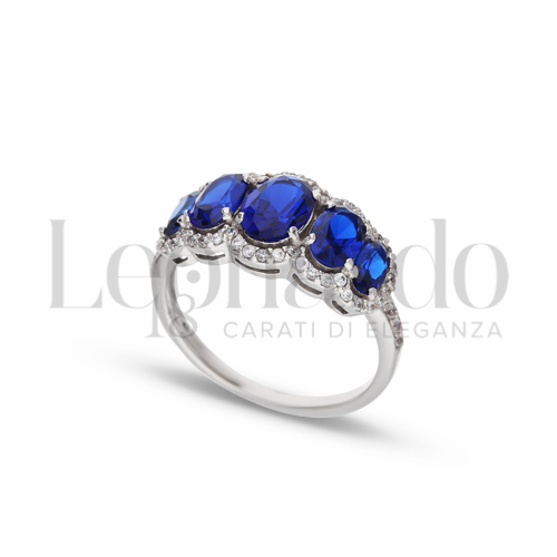 5 Pietre a scalare Modello con Pietra di Colore Blu e zirconi bianchi in Oro Bianco da 3,4gr.