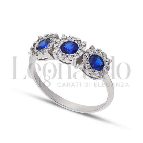 Trilogy Modello con Pietra di Colore Blu e zirconi bianchi in Oro Bianco da 2,9gr.