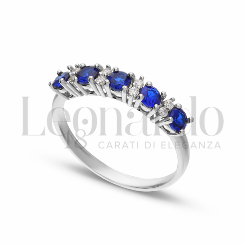 5 Pietre Modello con Pietra di Colore Blu e zirconi bianchi in Oro Bianco da 2gr.