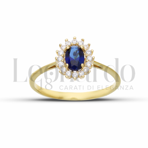 Kate 1&deg; Misura Modello con Pietra di Colore Blu e zirconi bianchi in Oro Giallo da 1,7gr.