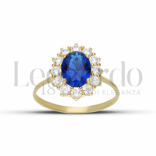 Kate 2° Misura Modello con Pietra di Colore Blu e zirconi bianchi in Oro Giallo da 2,7gr.