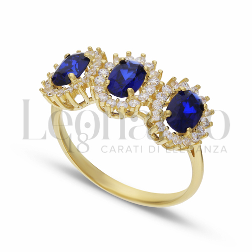 Trilogy Kate Modello con Pietra di Colore Blu e zirconi bianchi in Oro Giallo da 3,1gr.