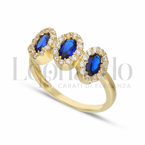 con Pietra di Colore Blu e zirconi bianchi in Oro Giallo da 3gr.