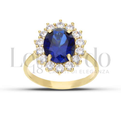 Kate 3° Misura Modello con Pietra di Colore Blu e zirconi bianchi in Oro Giallo da 3,9gr.