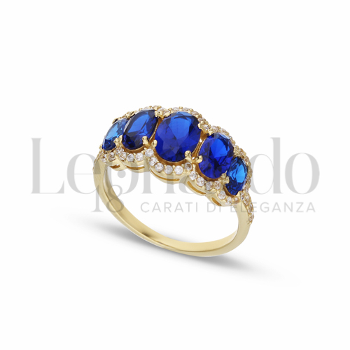 5 Pietre a scalare Modello con Pietra di Colore Blu e zirconi bianchi in Oro Giallo da 3,3gr.