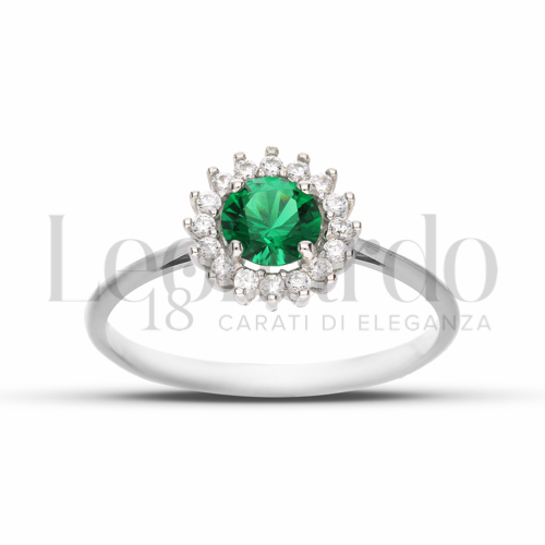 Kate 1&deg; Misura Modello con Pietra di Colore Verde e zirconi bianchi in Oro Bianco da 1,6gr.