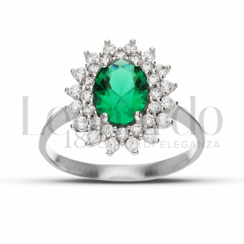 Kate 2° misura con 2 file di zirconi Modello con Pietra di Colore Verde e zirconi bianchi in Oro Bianco da 2,9gr.