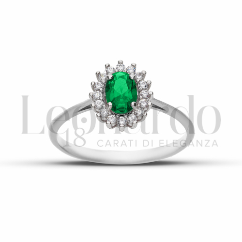 Kate 1&deg; Misura Modello con Pietra di Colore Verde e zirconi bianchi in Oro Bianco da 1,6gr.