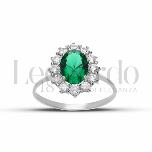 Kate 2° Misura Modello con Pietra di Colore Verde e zirconi bianchi in Oro Bianco da 2gr.