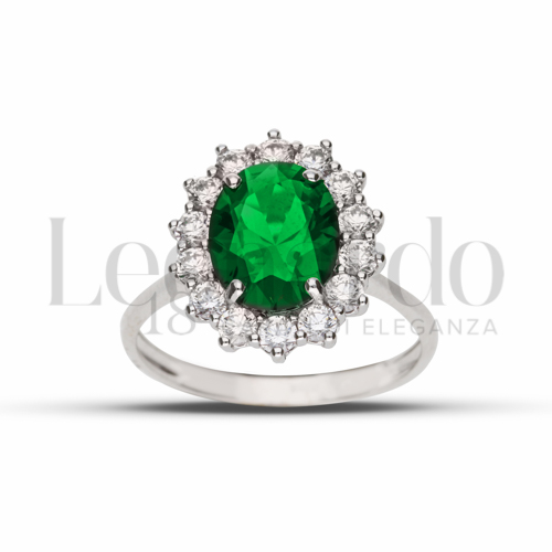 Kate 3° Misura Modello con Pietra di Colore Verde e zirconi bianchi in Oro Bianco da 3,7gr.