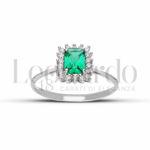 Kate 1° Misura Modello con Pietra di Colore Verde e zirconi bianchi in Oro Bianco da 1,7gr.