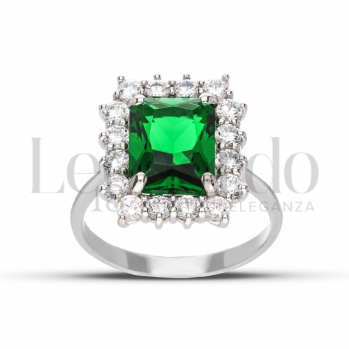 Kate 3° Misura Modello con Pietra di Colore Verde e zirconi bianchi in Oro Bianco da 4gr.
