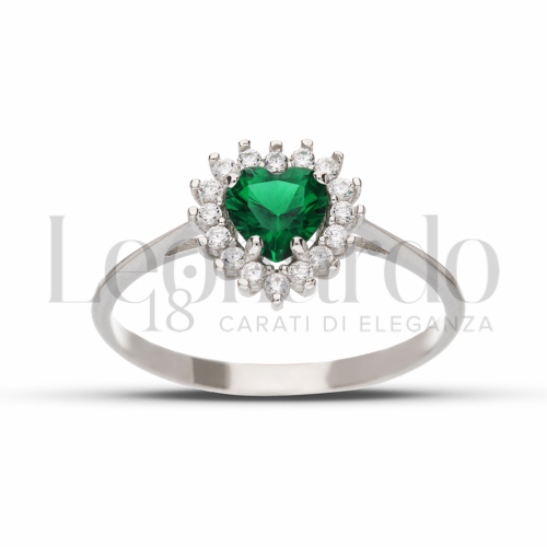 Kate 1° Misura Modello con Pietra di Colore Verde e zirconi bianchi in Oro Bianco da 1,7gr.