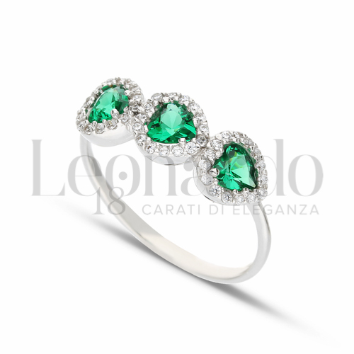 con Pietra di Colore Verde e zirconi bianchi in Oro Bianco da 2,4gr.