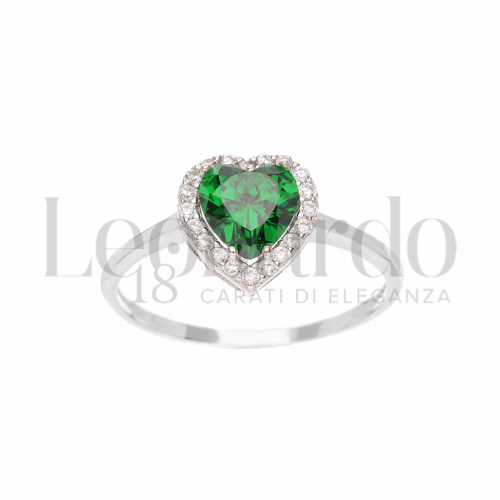 Contornato da una fila di zirconi Modello con Pietra di Colore Verde e zirconi bianchi in Oro Bianco da 1,5gr.