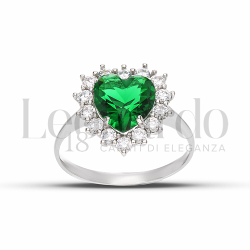 Kate 3° Misura Modello con Pietra di Colore Verde e zirconi bianchi in Oro Bianco da 2,7gr.