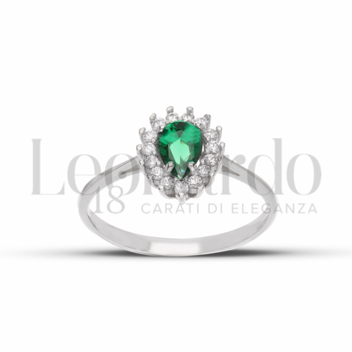 Kate 1° Misura Modello con Pietra di Colore Verde e zirconi bianchi in Oro Bianco da 1,5gr.
