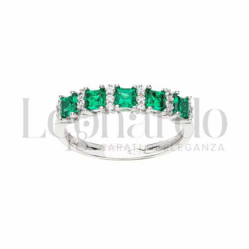 con Pietra di Colore Verde e zirconi bianchi in Oro Bianco da 2,7gr.