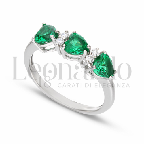 Trilogy Orizzontale Modello con Pietra di Colore Verde e zirconi bianchi in Oro Bianco da 2,8gr.