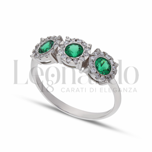 Trilogy Modello con Pietra di Colore Verde e zirconi bianchi in Oro Bianco da 2,7gr.