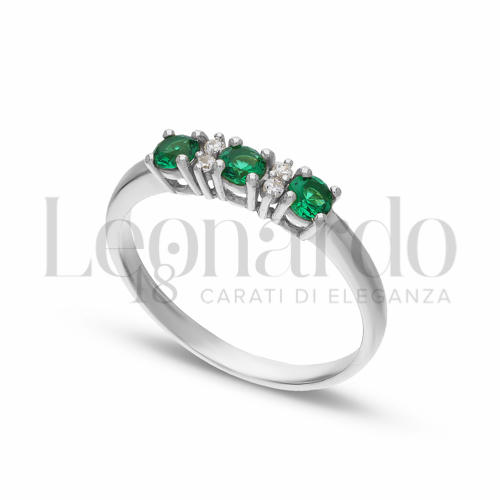 Trilogy Modello con Pietra di Colore Verde e zirconi bianchi in Oro Bianco da 1,8gr.
