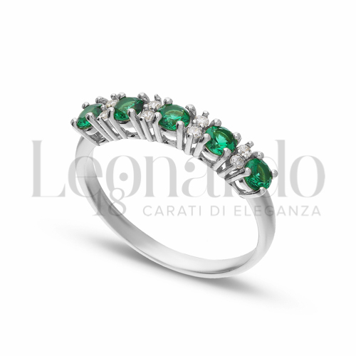 5 Pietre Modello con Pietra di Colore Verde e zirconi bianchi in Oro Bianco da 2,1gr.