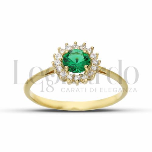 Kate 1° Misura Modello con Pietra di Colore Verde e zirconi bianchi in Oro Giallo da 1,7gr.