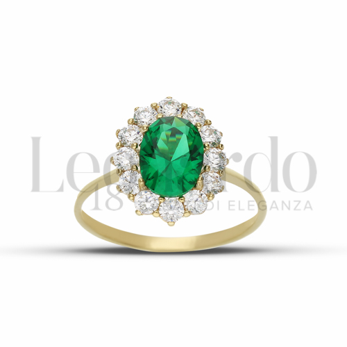 Kate 2° Misura Modello con Pietra di Colore Verde e zirconi bianchi in Oro Giallo da 2,4gr.
