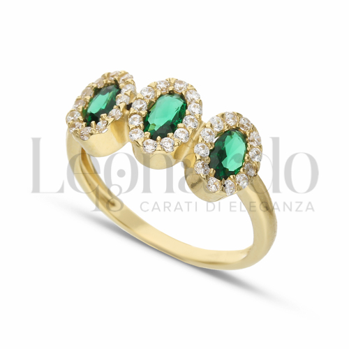 con Pietra di Colore Verde e zirconi bianchi in Oro Giallo da 3gr.