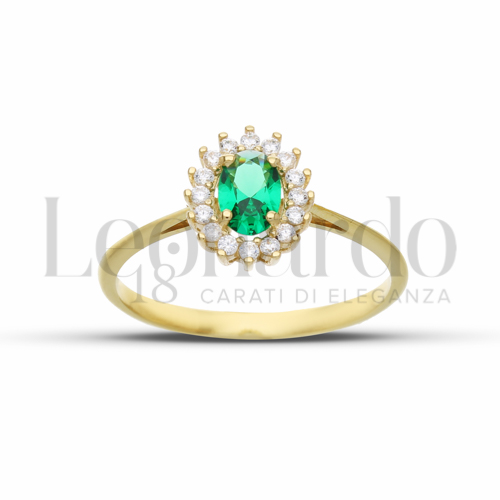 Kate 1&deg; Misura Modello con Pietra di Colore Verde e zirconi bianchi in Oro Giallo da 1,8gr.