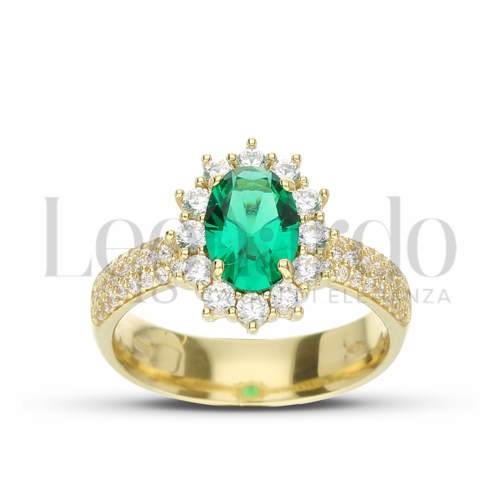 Kate 2° misura con pavè di zirconi sul gambo Modello con Pietra di Colore Verde e zirconi bianchi in Oro Giallo da 5,3gr.