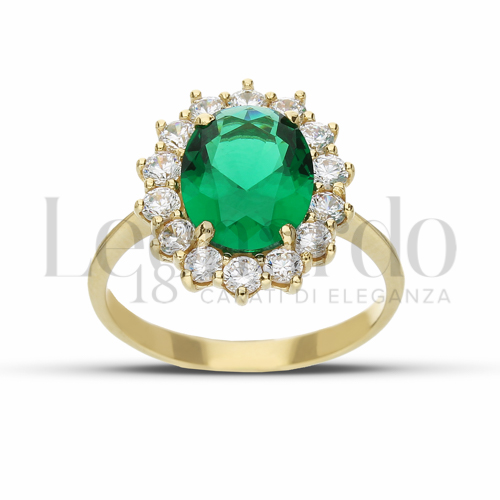 Kate 3° Misura Modello con Pietra di Colore Verde e zirconi bianchi in Oro Giallo da 3,8gr.