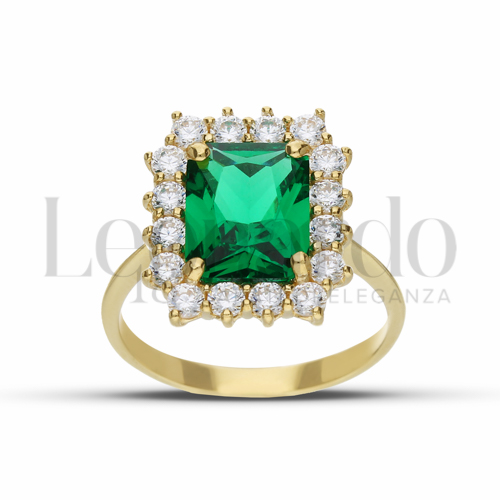 Kate 3° Misura Modello con Pietra di Colore Verde e zirconi bianchi in Oro Giallo da 4,4gr.
