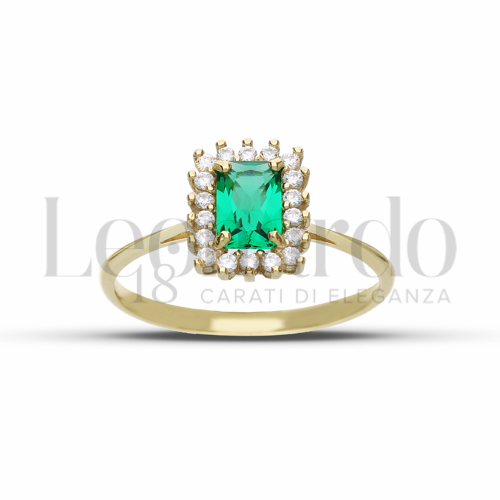 Kate 1° Misura Modello con Pietra di Colore Verde e zirconi bianchi in Oro Giallo da 1,8gr.