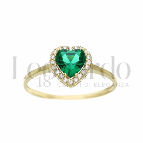Contornato da una fila di zirconi Modello con Pietra di Colore Verde e zirconi bianchi in Oro Giallo da 1,4gr.