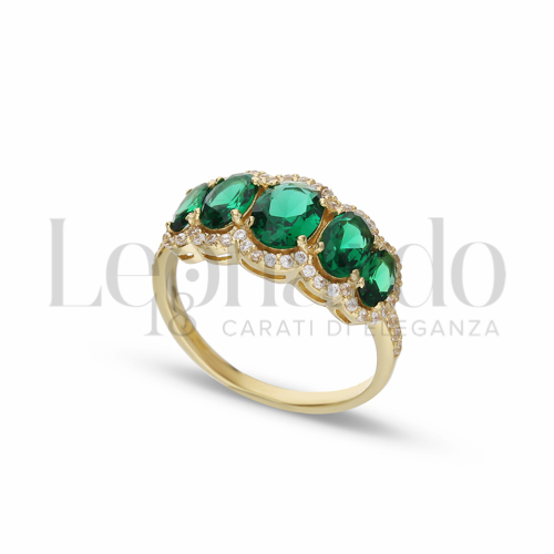 5 Pietre a scalare Modello con Pietra di Colore Verde e zirconi bianchi in Oro Giallo da 3,4gr.