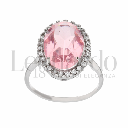 Kate 3° Misura Modello con Pietra Rosa e zirconi bianchi in Oro Bianco da 4,3gr.