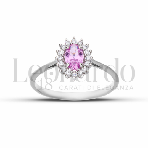 Kate 1° Misura Modello con Pietra Idrotermale Rosa e zirconi bianchi in Oro Bianco da 1,8gr.