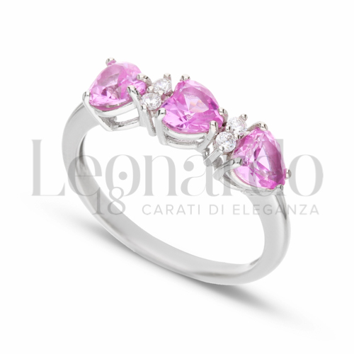 Trilogy Orizzontale Modello con Pietra Idrotermale Rosa e zirconi bianchi in Oro Bianco da 2,6gr.