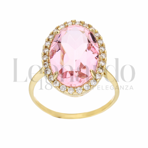 Kate 3° Misura Modello con Pietra Idrotermale Rosa e zirconi bianchi in Oro Giallo da 4,7gr.