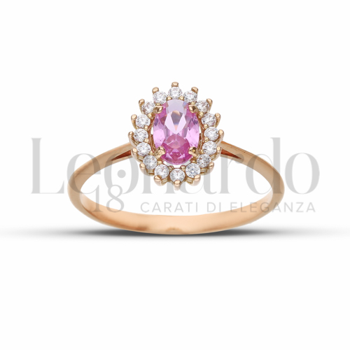 Kate 1° Misura Modello con Pietra Idrotermale Rosa e zirconi bianchi in Oro Rosa da 1,8gr.