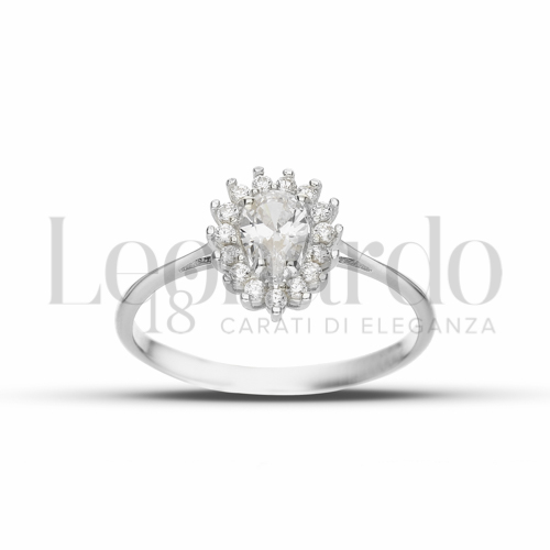Kate 1° Misura Modello con Pietra Bianca e zirconi bianchi in Oro Bianco da 1,7gr.