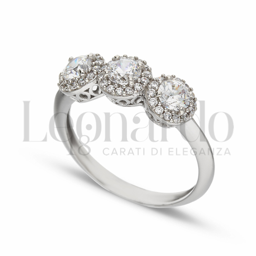 1° Misura Modello con Pietra Bianca e zirconi bianchi in Oro Bianco da 3gr.