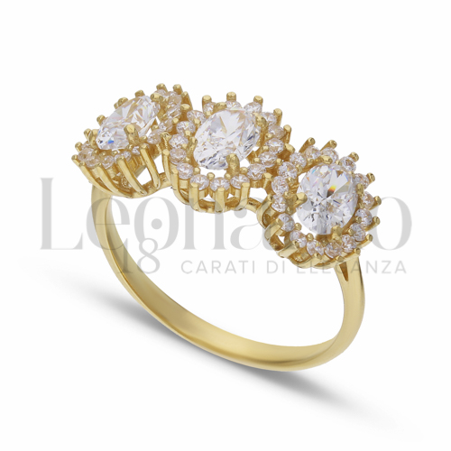 Trilogy Kate Modello con Pietra Bianca e zirconi bianchi in Oro Giallo da 3,4gr.